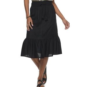 Ruffled Drop Hem Midi Skirt